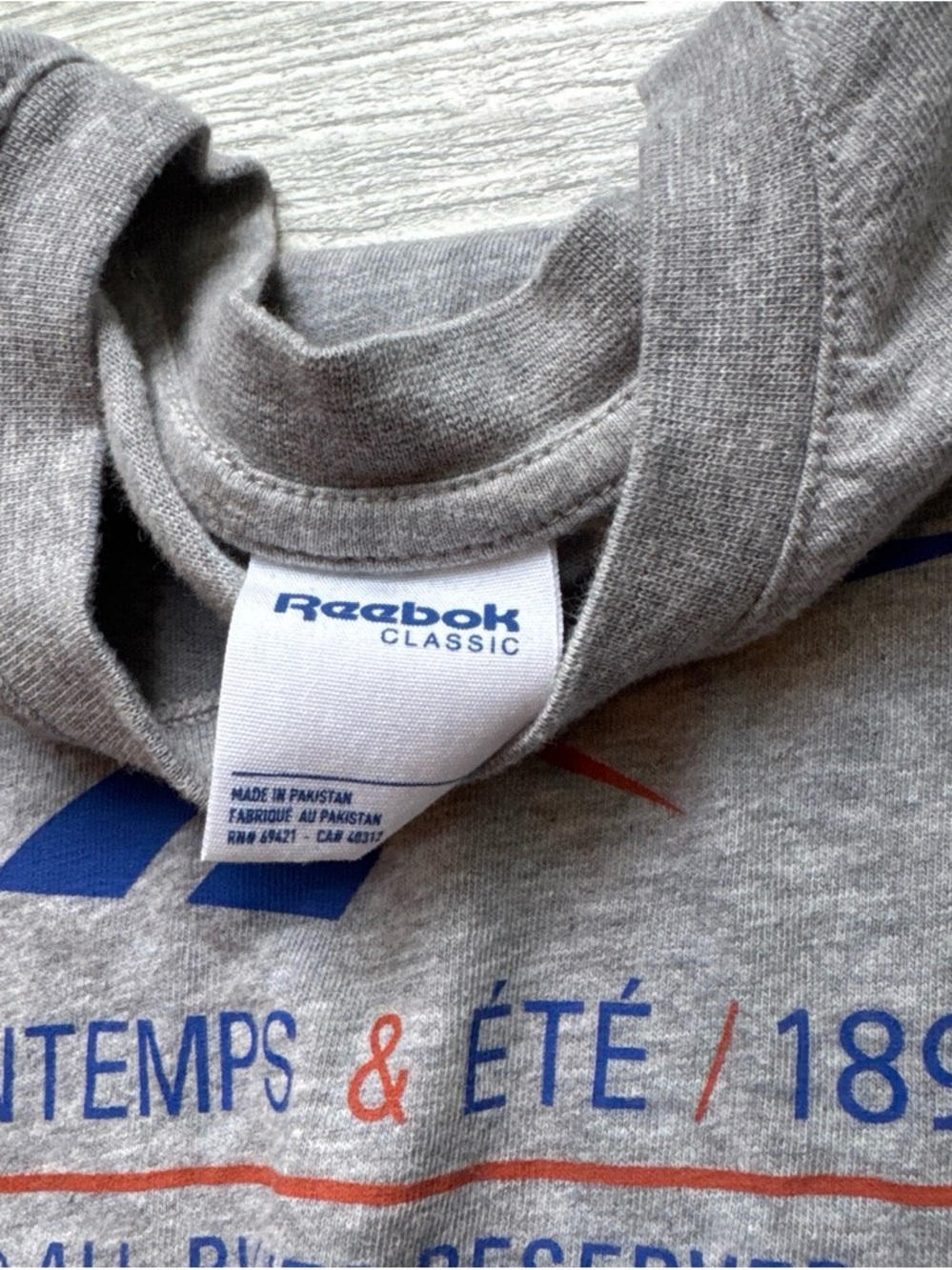 Reebok Classic Women's Grey Crop Top with Blue & Orange Print